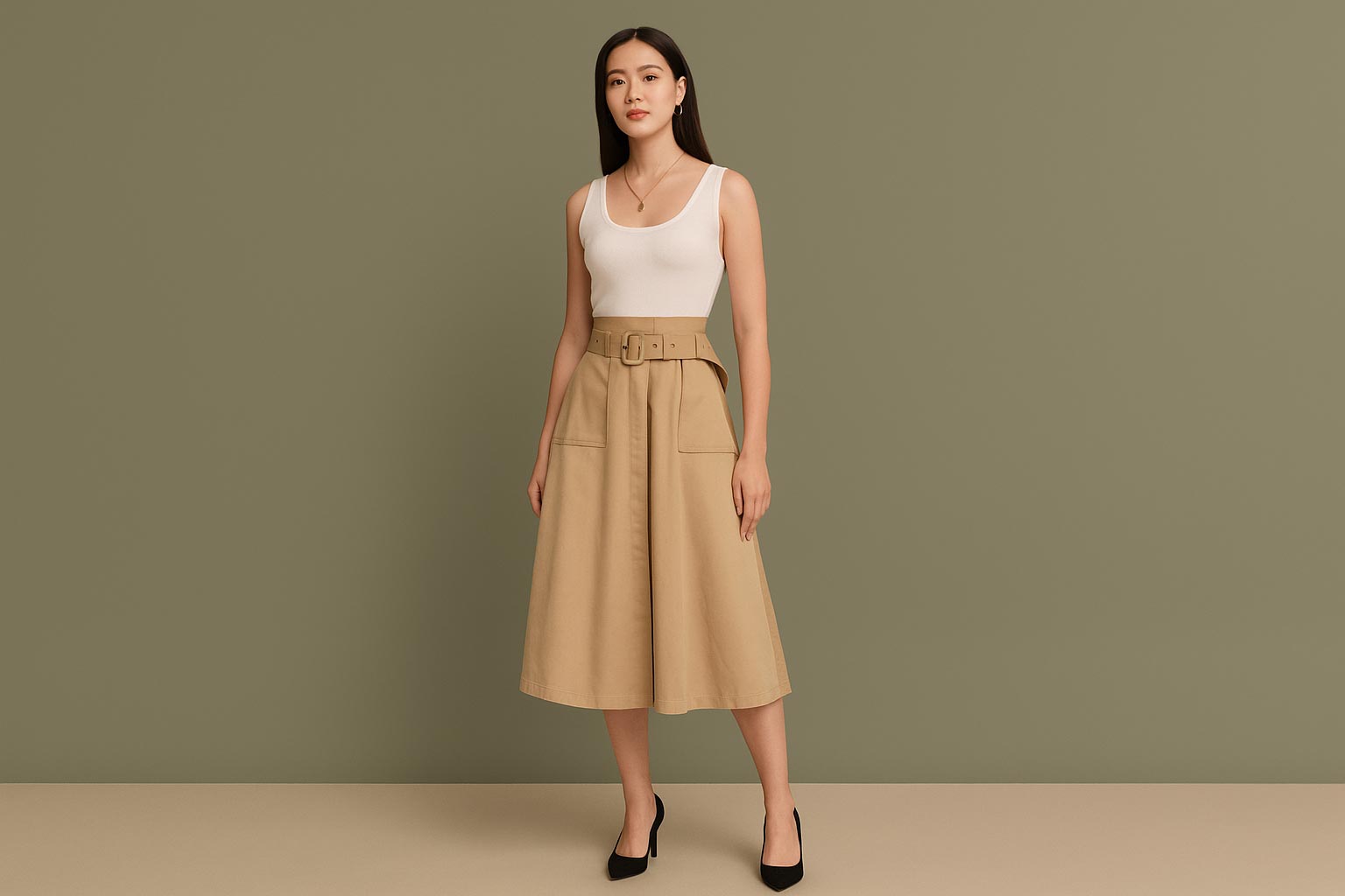 Woven midi skirt