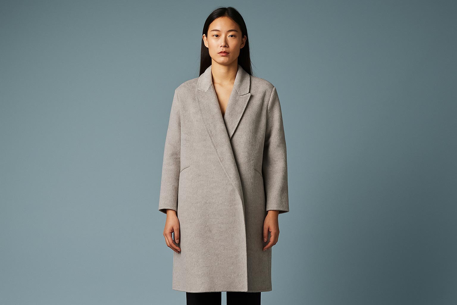 Flip collar double-sided long coat